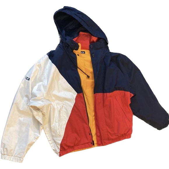 VINTAGE Nautica Double sided Men’s Jacket reversible white blue yellow Small - Picture 3 of 16